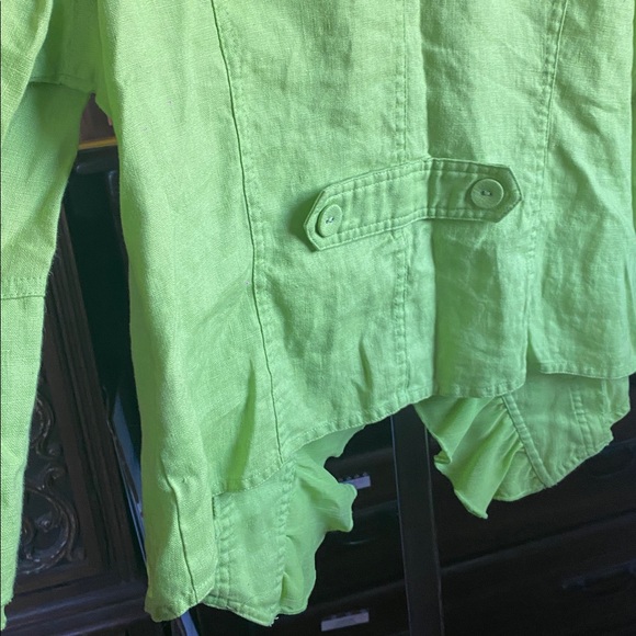 Multiples Neon Green Ruffle Button-Up Blouse - Picture 7 of 16
